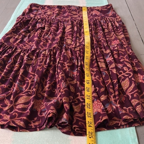 Chaps Burgundy Floral Print 100% Cotton Stretch Full Tiered Midi Skirt - Picture 8 of 8